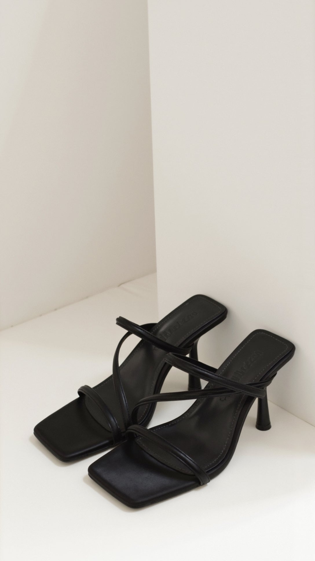 Chic Cream Mules Shoes with Strappy Design and 8cm Heel Height - Elegant Square Toe Slip-On Heels 5