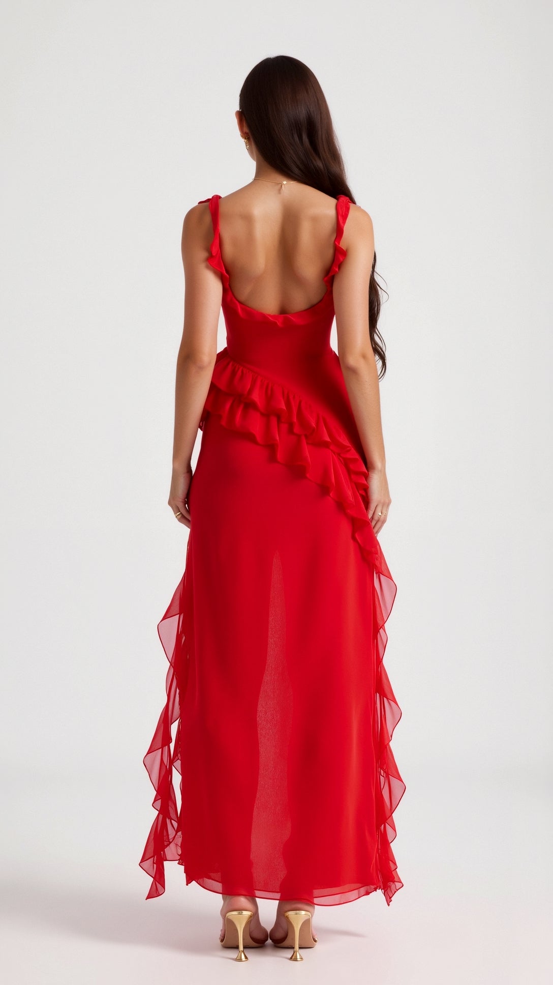 Floral Maxi Dress for Women with Cascading Ruffles and Thigh-High Slit – Elegant Long Dress for Special Occasions 7