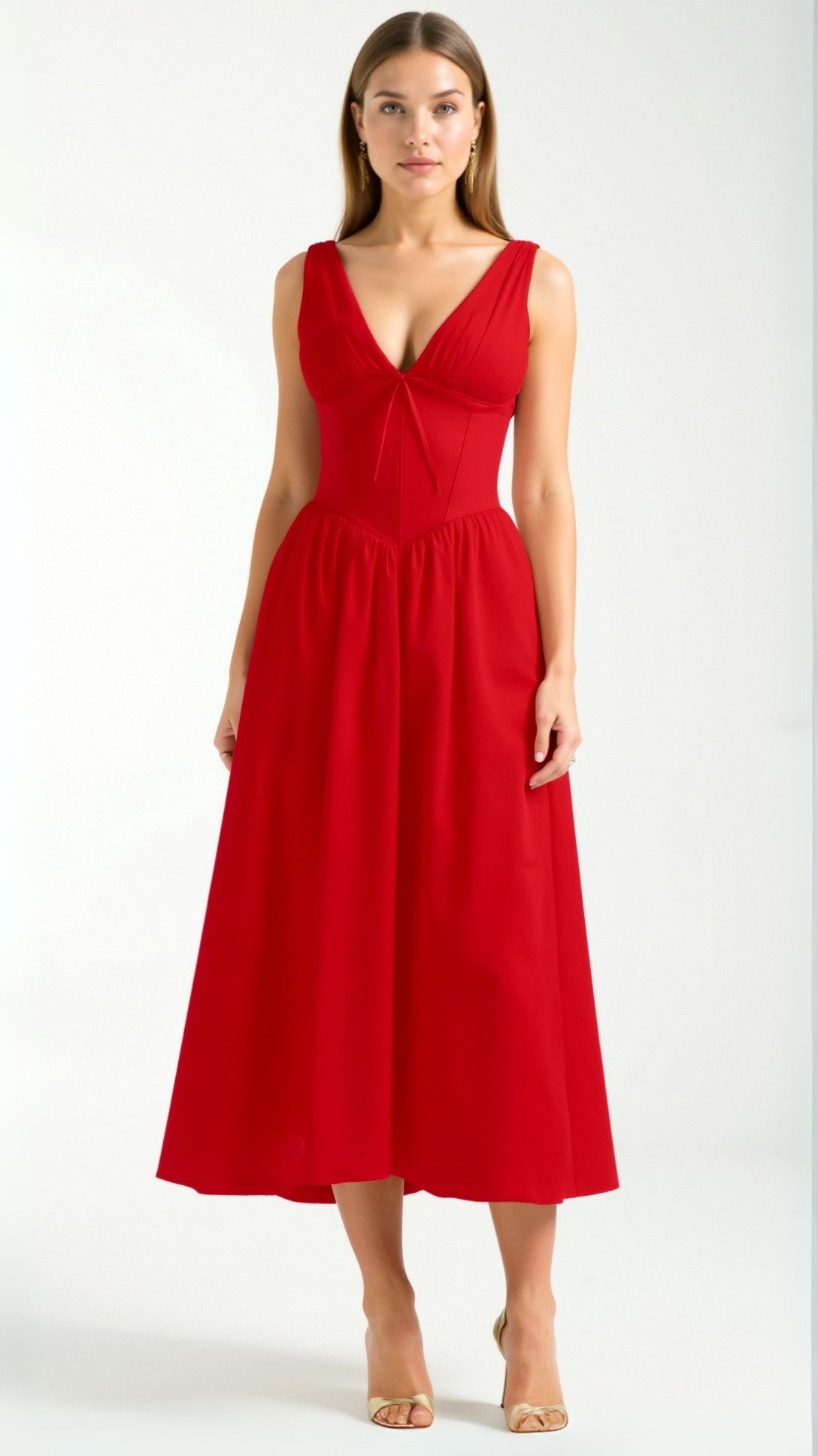 Jade Lace-Up Midi Dress for Women – Elegant A-Line Summer Dress with Ruched Bustier and Sweetheart Neckline 10
