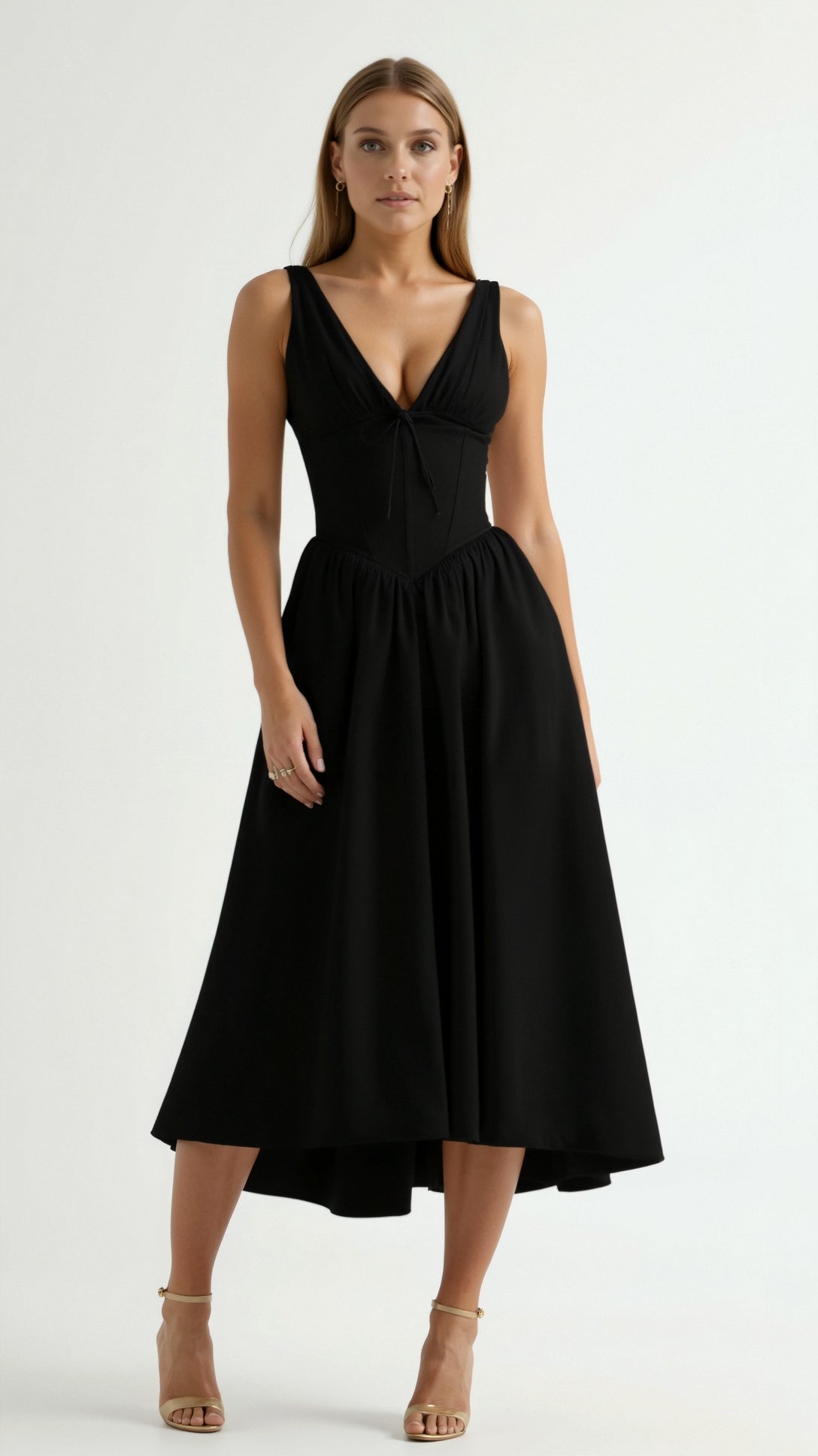 Jade Lace-Up Midi Dress for Women – Elegant A-Line Summer Dress with Ruched Bustier and Sweetheart Neckline 3