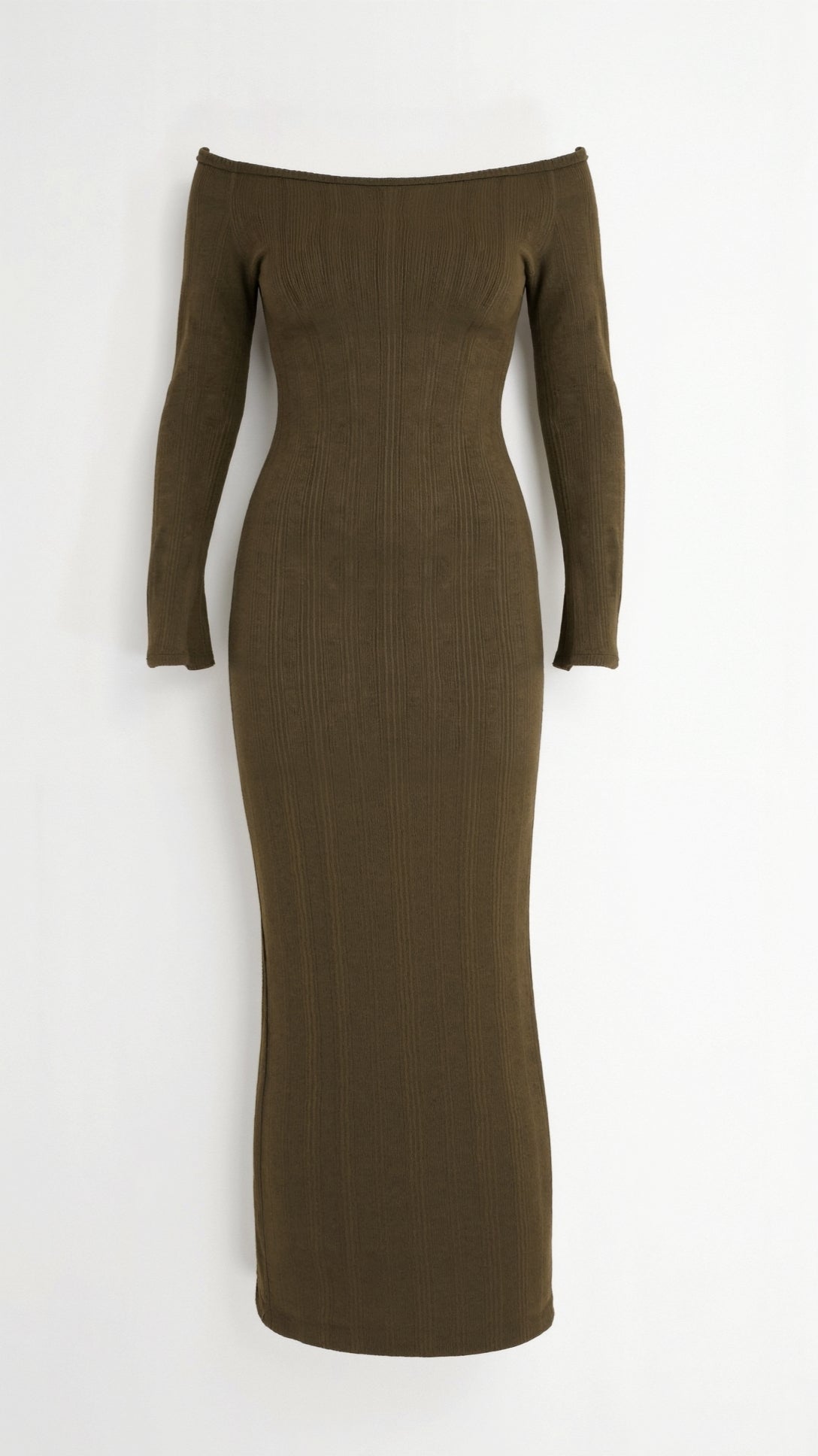 Off Shoulder Bodycon Maxi Dress with Long Bell Sleeves – Elegant Ribbed Long Dress for Women 2