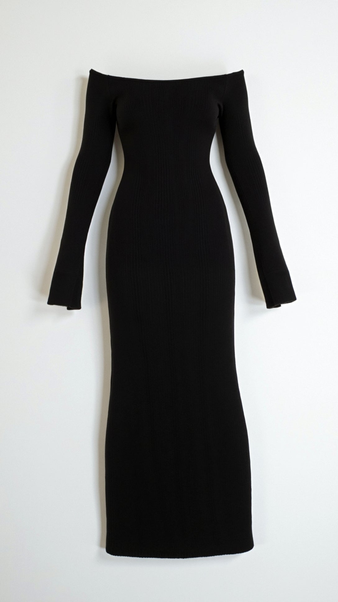 Off Shoulder Bodycon Maxi Dress with Long Bell Sleeves – Elegant Ribbed Long Dress for Women 5