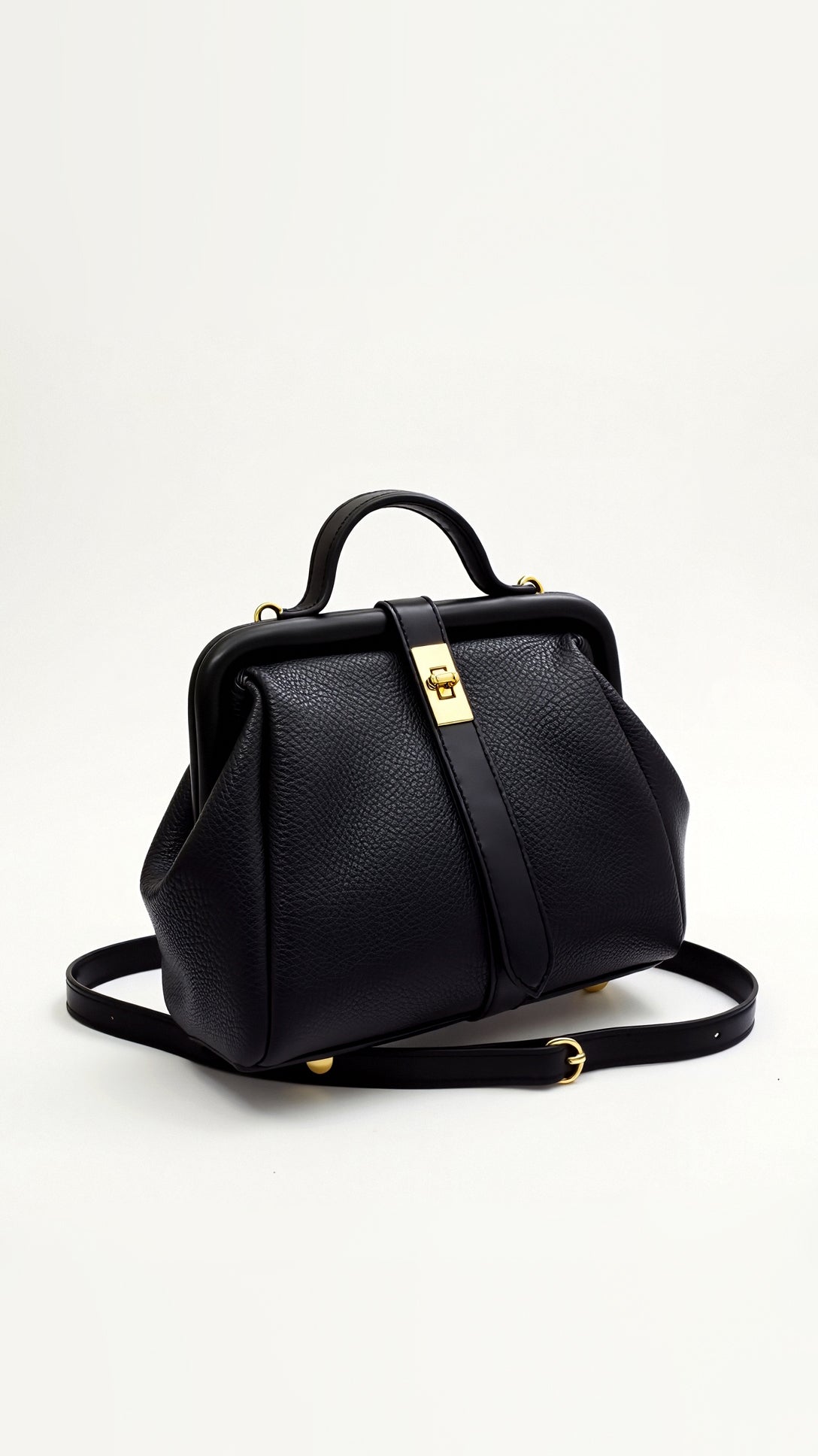 Sophisticated Leather Handbag with Gold Clasp and Pleated Side Panels – Dual Carry Satchel Bag in Premium PU Leather 0