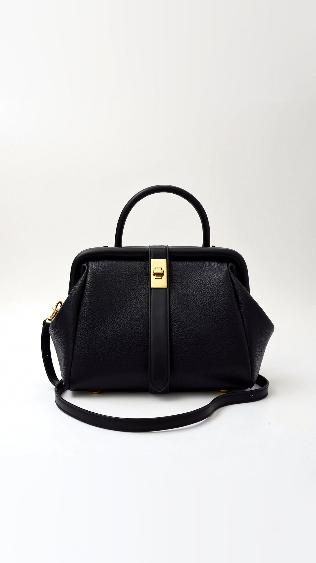 Sophisticated Leather Handbag with Gold Clasp and Pleated Side Panels – Dual Carry Satchel Bag in Premium PU Leather 1
