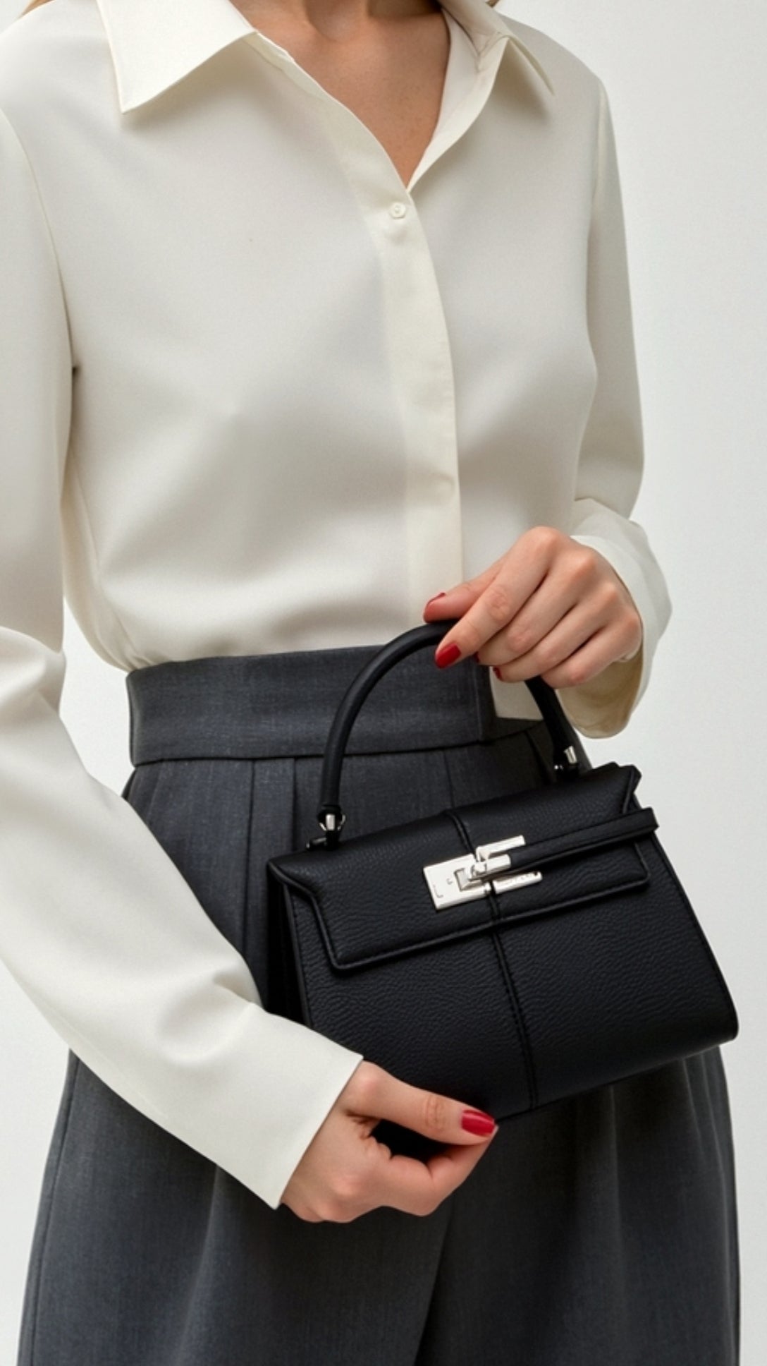 Structured Handbag in Premium PU Leather with Twist Lock Closure – Elegant Top Handle Bag for Versatile Style 2